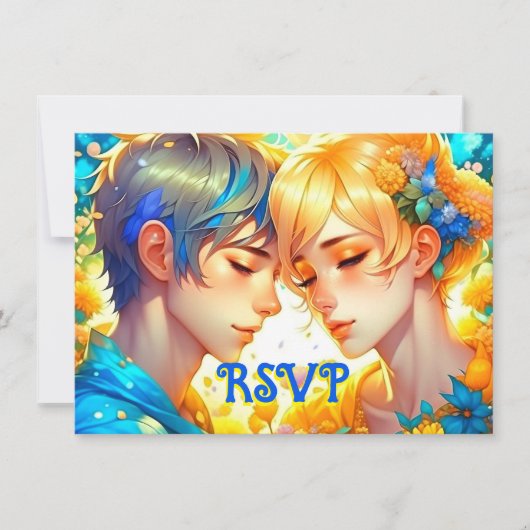 Save The Date Anime garçon et fille Floral thème RSVP Mariage (Devant)