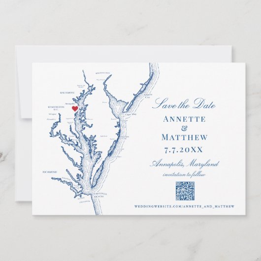 Save The Date Annapolis Maryland Mariage Elegant Marine Code QR (Devant)