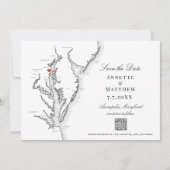 Save The Date Annapolis MD Mariage Elegant noir blanc code QR (Devant)