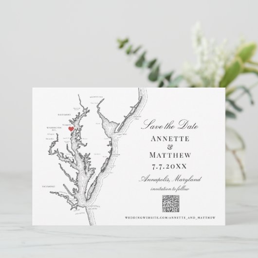 Save The Date Annapolis MD Mariage Elegant noir blanc code QR (Debout devant)