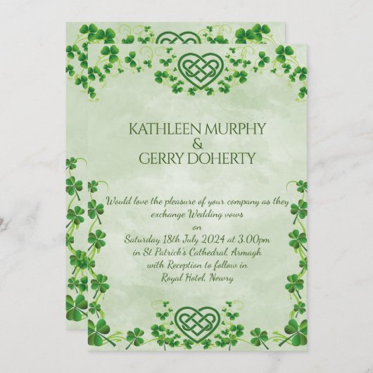 Save The Date Anneau Claddagh Irlandais Trèfles et Nœud d'Amour (Devant / Derrière)