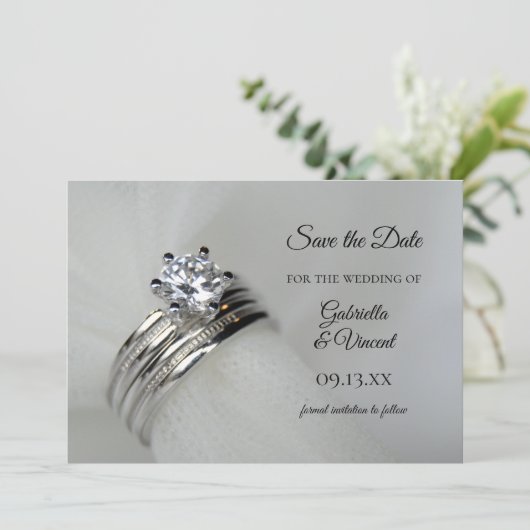 Save The Date Anneaux de mariage Mariage Enregistrer la date (Debout devant)