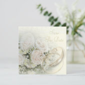 Save The Date Anneaux de mariage, Roses, Colombes & Dentelle Épa (Debout devant)