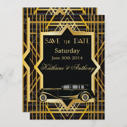 Save The Date Années folles Gatsby Style Enregistrer la date (Devant / Derrière)