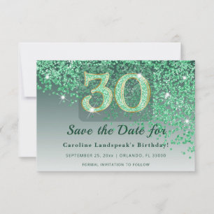 Save The Date Anniversaire 30 ans vibrant vert émeraude pailleté
