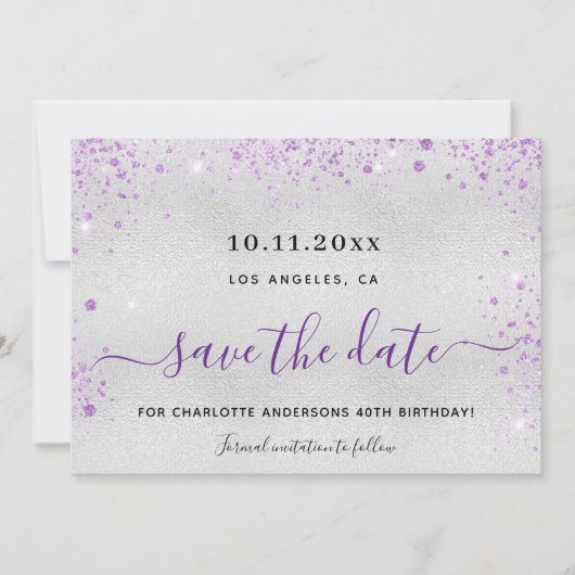 Save The Date Anniversaire argent violet parties scintillant enr (Devant)