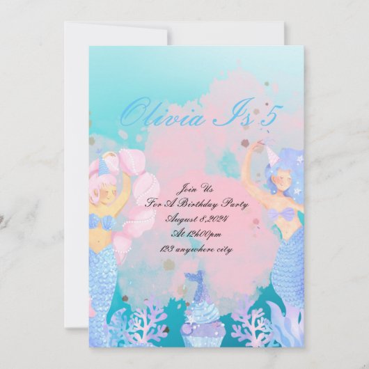 Save The Date anniversaire de la sirène de mer (Devant)