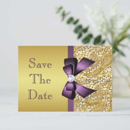 Save The Date Anniversaire Enregistrer La Date Gold Faux Sequin  (Debout devant)
