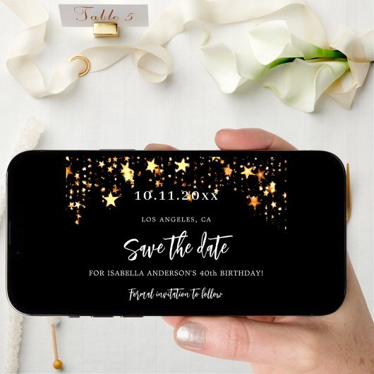 Save The Date Anniversaire noir étoiles d'or enregistrer la cart