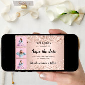 Save The Date Anniversaire photo collage rose en or confetti