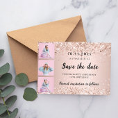 Save The Date Anniversaire photo collage rose en or confetti