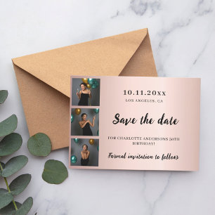 Save The Date Anniversaire photo collage rose or