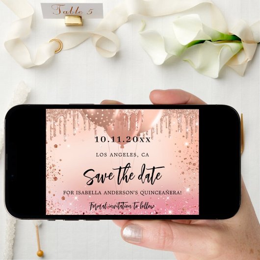 Save The Date Anniversaire rose rose rose or enregistrer la date