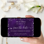 Save The Date Anniversaire violet argent parties scintillant dat