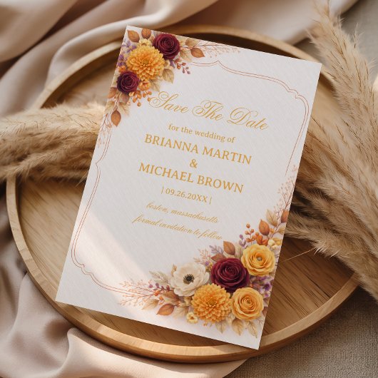 Save The Date Annonce Chaleureuse Florale d'Automne