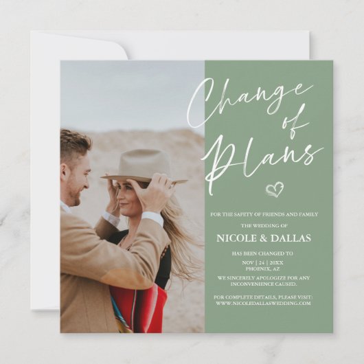 Save The Date Annonce de changement de plans de mariage moderne (Devant)