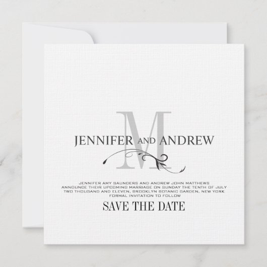 Save The Date Annonce de mariage avec monogramme à date à reteni (Devant)