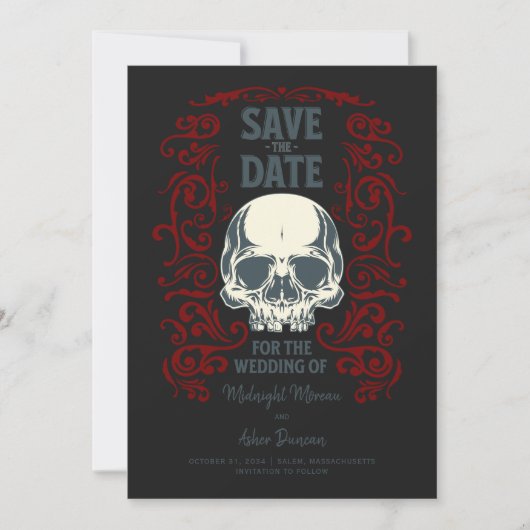 Save The Date Annonce de mariage crâne gothique (Devant)