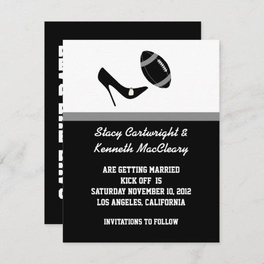 Save The Date Annonce de mariage de football noir à conserver po (Devant / Derrière)