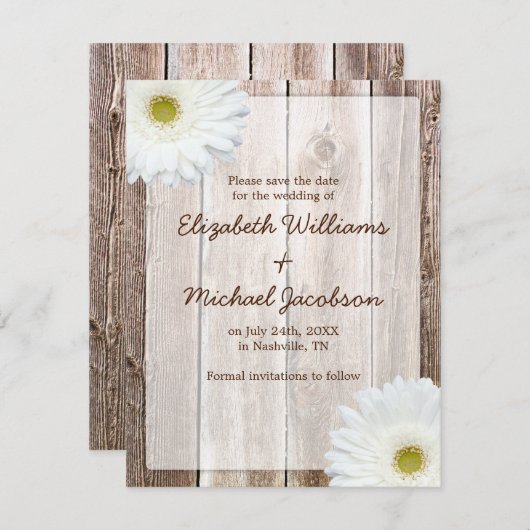Save The Date Annonce de mariage Rustique Fleur de Margarite Bla (Devant / Derrière)
