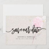 Save The Date Annonce de mise en garde | Fleur rose (Devant / Derrière)