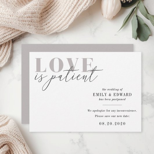 Save The Date Annonce de report de mariage : L'amour est patient
