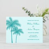 Save The Date Annonce de sauvegarde de date avec un palmier bleu (Debout devant)