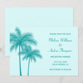 Save The Date Annonce de sauvegarde de date avec un palmier bleu (Devant / Derrière)