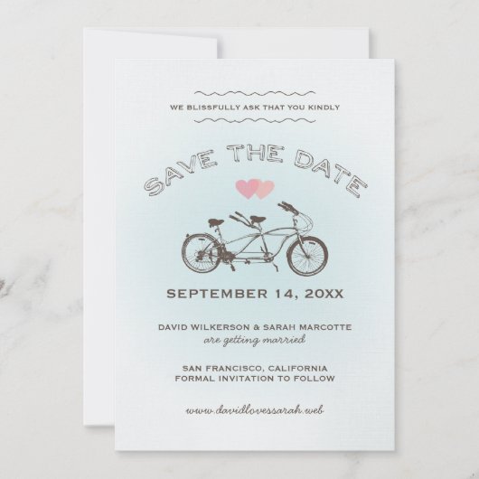 Save The Date Annonce de sauvegarde de date de bicyclette en tan (Devant)