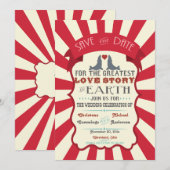 Save The Date Annonce de sauvegarde de date de cirque rétro vint (Devant / Derrière)