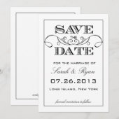 Save The Date Annonce de sauvegarde élégante blanche et noire (Devant / Derrière)
