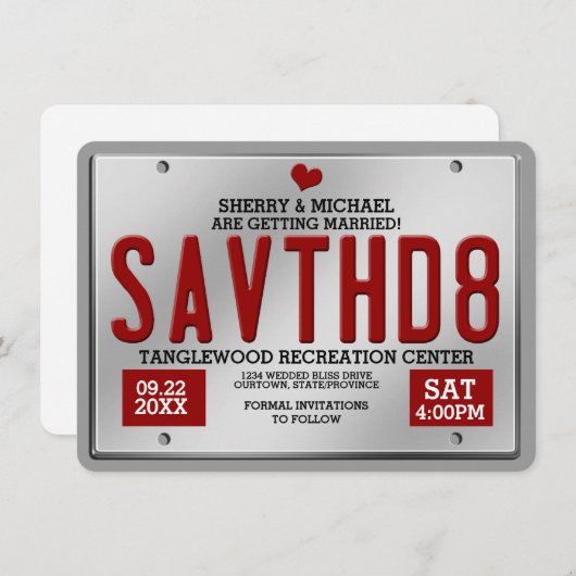 Save The Date Annonces de sauvegarde de date de permis rouge (Devant / Derrière)