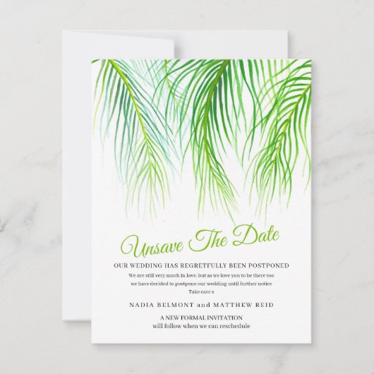 Save The Date Annulation de la date de mariage reportée (Devant)