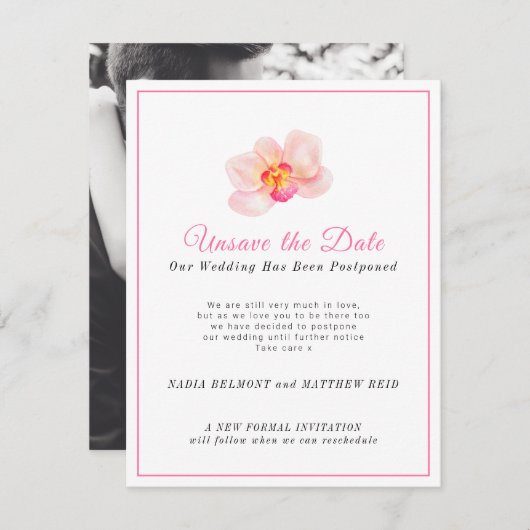 Save The Date Annulation de la date de mariage reportée (Devant / Derrière)