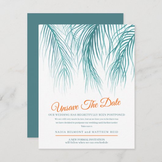 Save The Date Annuler la date de mariage changement de plan bleu (Devant / Derrière)