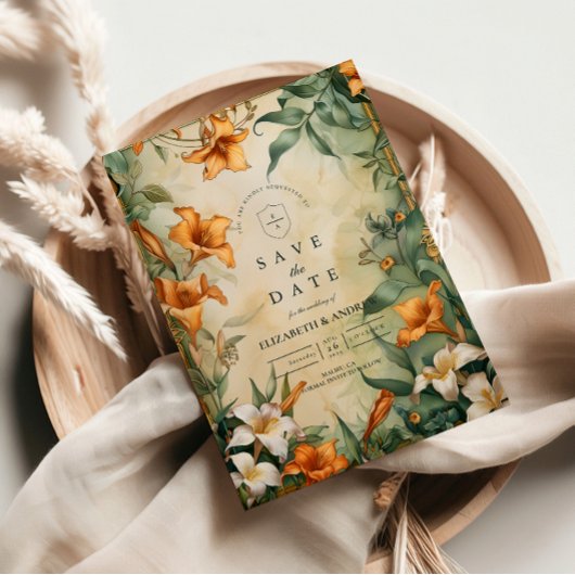 Save The Date Antique Botanical Floral Wedding
