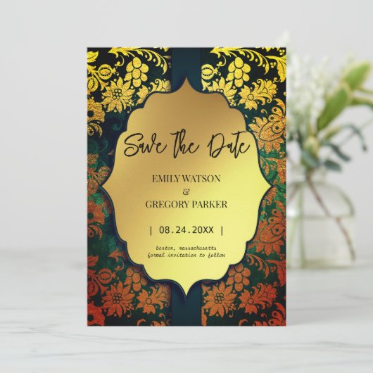 Save The Date Antique cadre vieux or enregistrer la date (Debout devant)