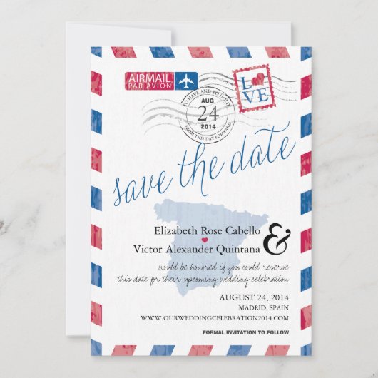 Save The Date Antique Espagne Airmail Enregistrer la date (Devant)