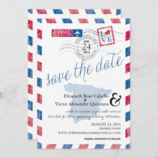 Save The Date Antique Espagne Airmail Enregistrer la date (Devant / Derrière)