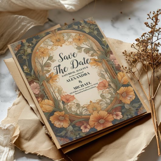 Save The Date Antique Floral Art Nouveau Mariage