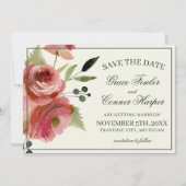 Save The Date Antique Floral rose À feuillage persistant Mariage (Devant)