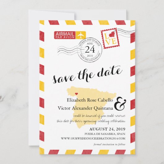 Save The Date Antique Gold et Red Spain Airmail Enregistrer la d (Devant)