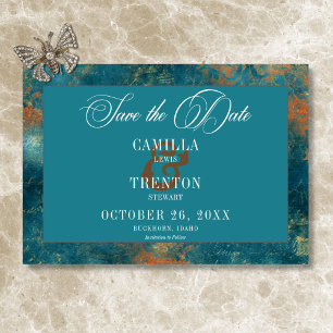 Save The Date Antique gothique Turquoise or Mariage damassé