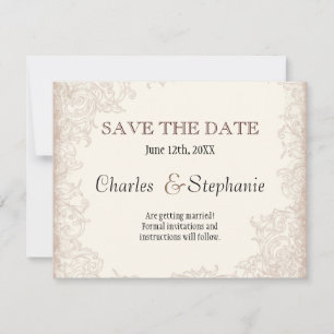 Save The Date Antique Rose anglais Floral Swirl Mariage