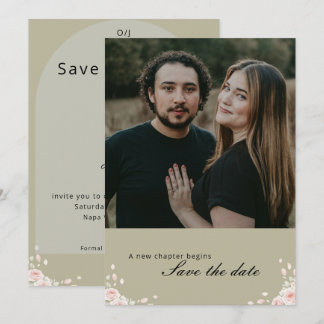 Save The Date Antique Sage Green Whispered Petals Elegant photo
