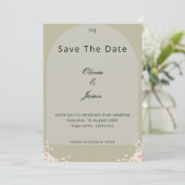 Save The Date Antique Sage Green Whispered Petals Elegant Script (Debout devant)
