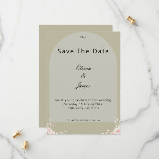 Save The Date Antique Sage Green Whispered Petals Elegant Script