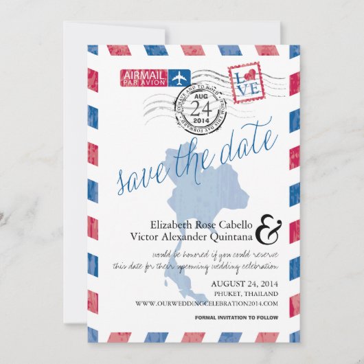 Save The Date Antique Thaïlande Airmail Enregistrer la date (Devant)