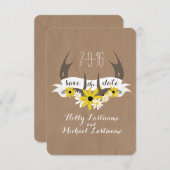 Save The Date Antlers + Carton Fleur sauvage - Date de sauvegard (Devant / Derrière)