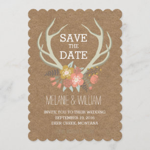 SAVE THE DATE ANTLERS FLORAUX   ENREGISTRER LA DATE RUSTIQUE
